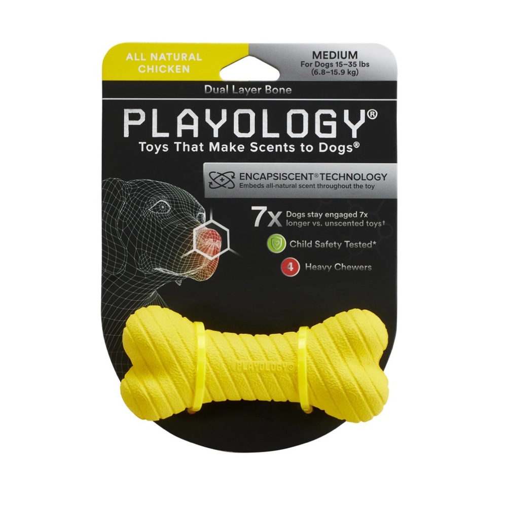 Playology Dual Layer Dog Bone Toy Flavor Chicken Size M